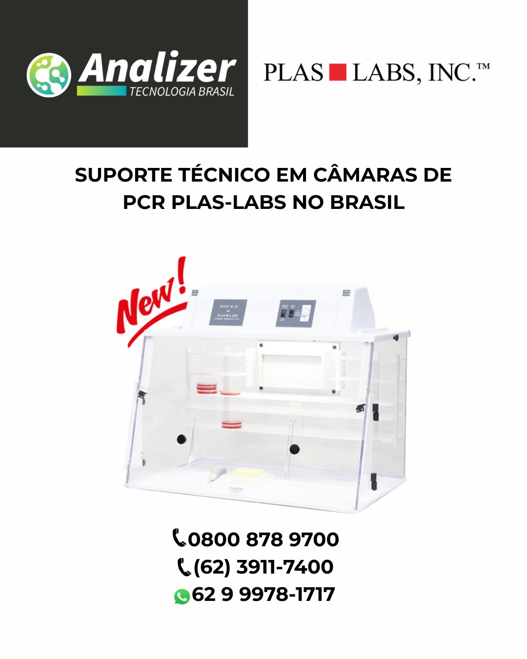 SUPORTE TÉCNICO EM CÂMARAS DE PCR PLAS LABS NO BRASIL